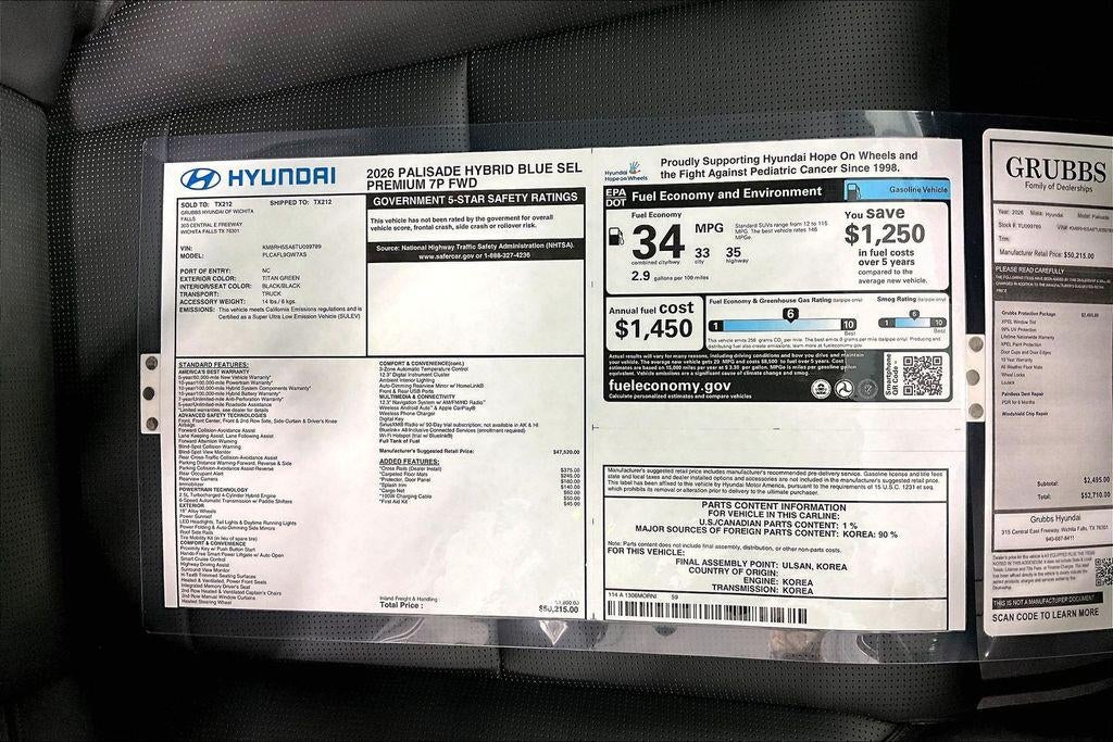 2026 Hyundai PALISADE HYBRID Blue SEL Premium 7P