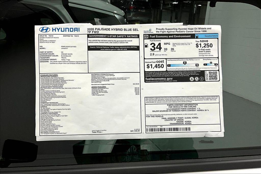 2026 Hyundai PALISADE HYBRID Blue SEL 7P