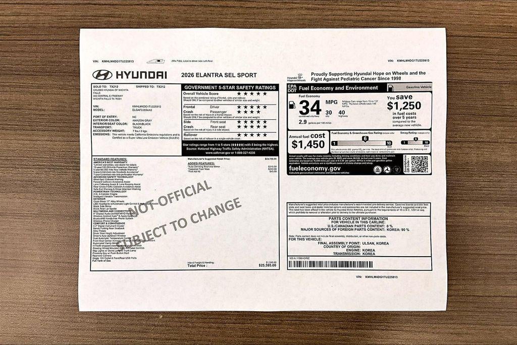 2026 Hyundai ELANTRA SEL Sport