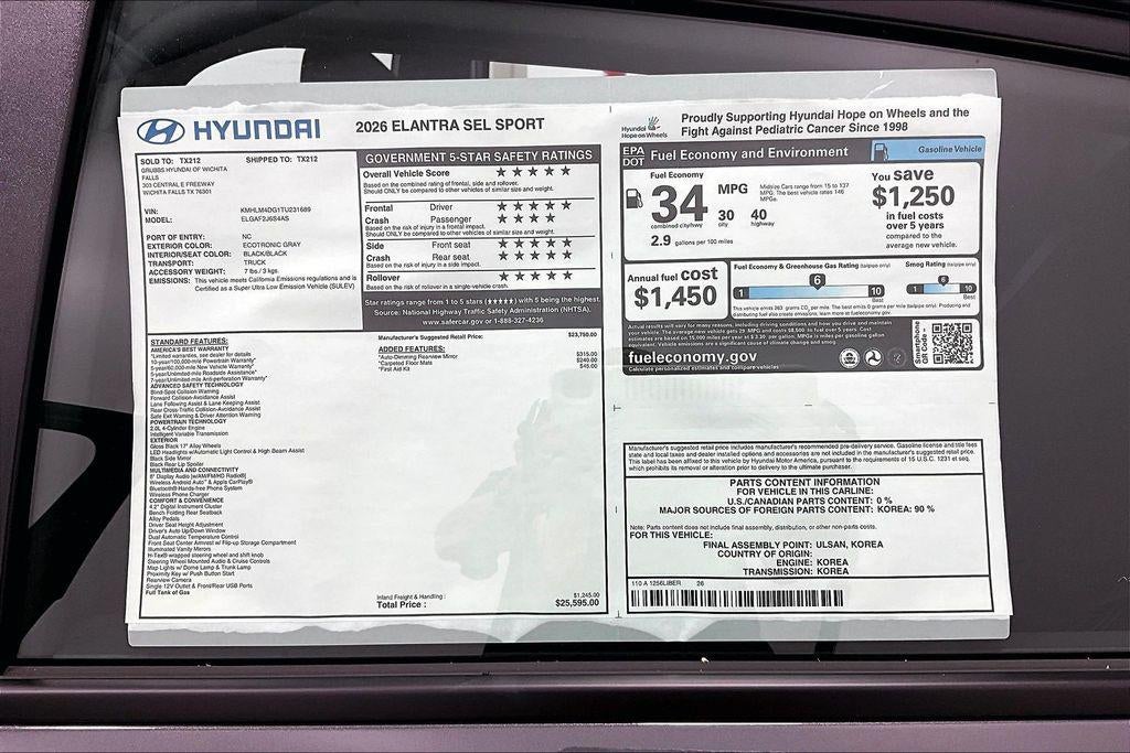 2026 Hyundai ELANTRA SEL Sport