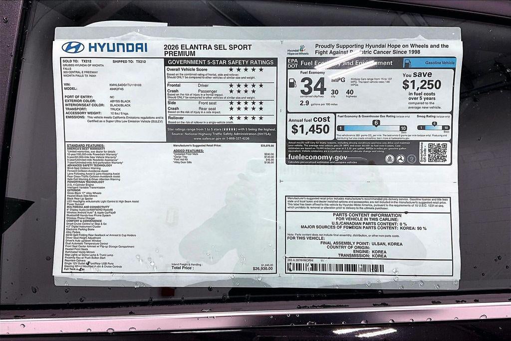 2026 Hyundai ELANTRA SEL Sport Premium