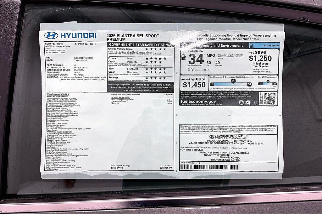 2026 Hyundai ELANTRA SEL Sport Premium