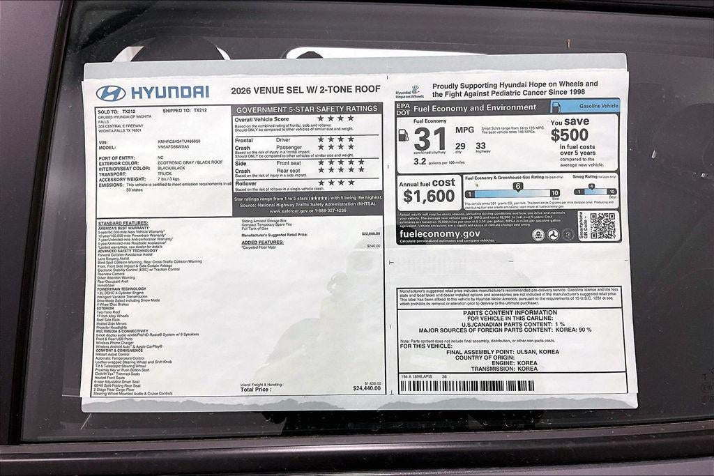 2026 Hyundai VENUE SEL W/Two-Tone Roof